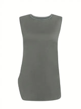 2025 New Women's Elegant Solid Color Three Piece Set - Round Neck Top Coat&Solid Color Tank Top&Wide Leg Pants, Elastic Polyester Blended, Comfortable And Breathable, Fashionable And Elegant