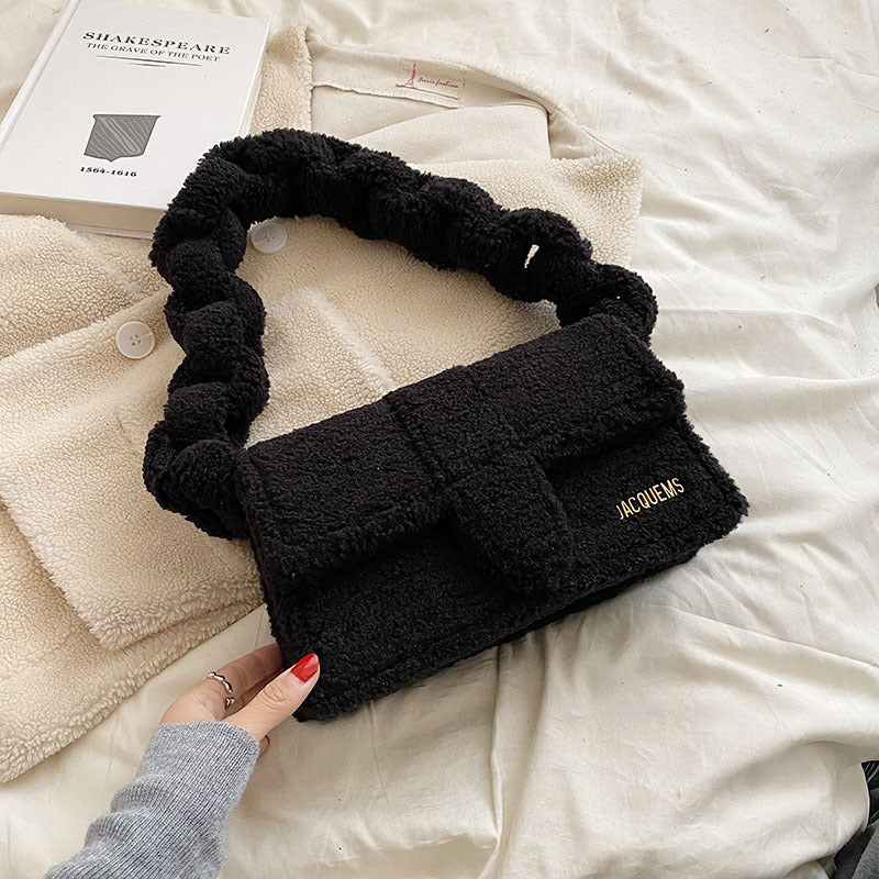 plush one shoulder small square bag