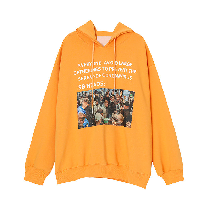 Four Seasons All-Match European And American Style Printed Hooded Sweater Mens Letter Design Sweater Couple Outfit