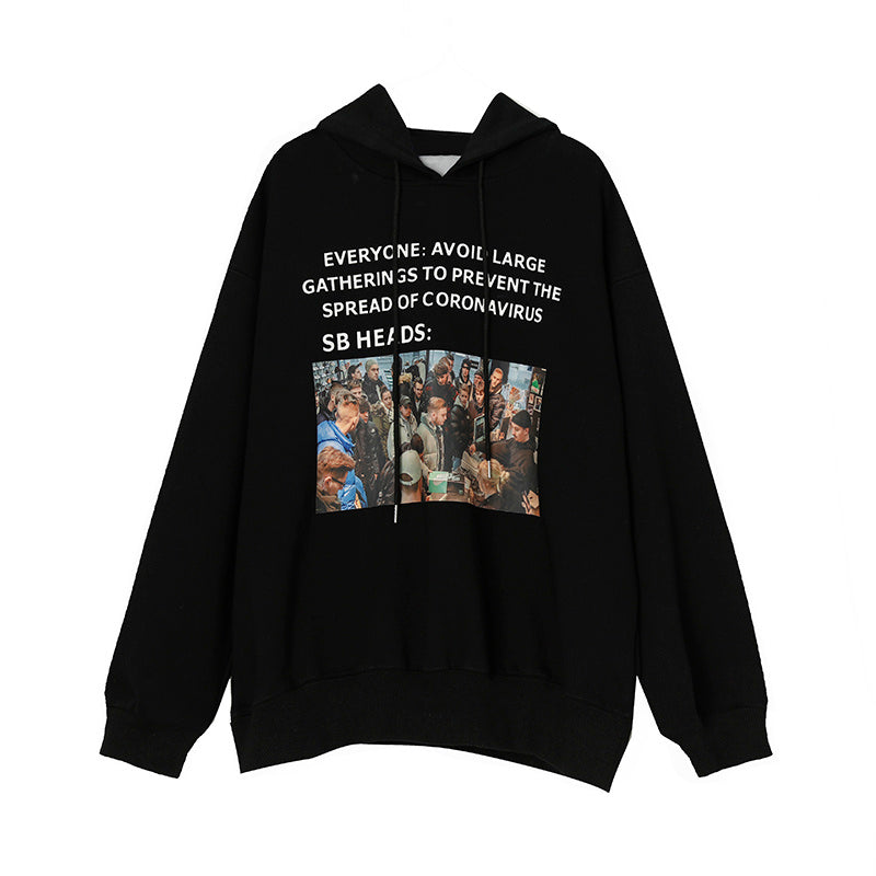 Four Seasons All-Match European And American Style Printed Hooded Sweater Mens Letter Design Sweater Couple Outfit