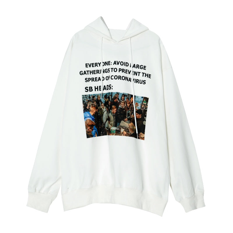 Four Seasons All-Match European And American Style Printed Hooded Sweater Mens Letter Design Sweater Couple Outfit