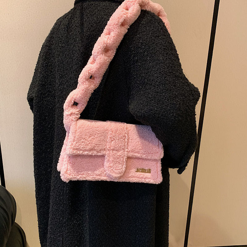 plush one shoulder small square bag