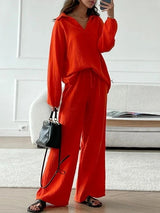 Elegant Women Casual Loose Outfit Female Long Sleeve Top Drawstring Trousers