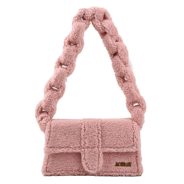 plush one shoulder small square bag