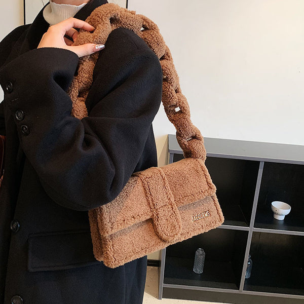 plush one shoulder small square bag