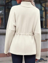 Fisoew Women's Turtleneck Sweatshirts Fleece Drawstring Waist Casual Long Sleeve Pullover Sweater Side Slit Tunic Tops
