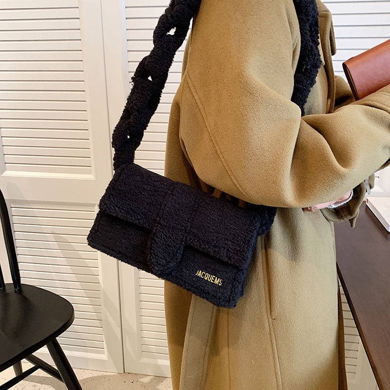 plush one shoulder small square bag