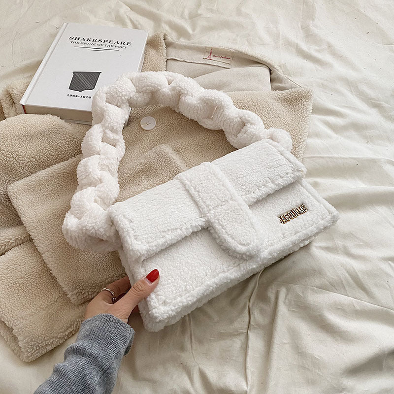 plush one shoulder small square bag
