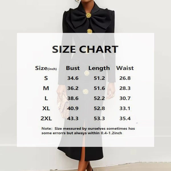 Women's Solid Color Long Sleeve Bodycon Elegant Button Midi Dress With Slit Spring Fall Fashion Bow Accent Dress