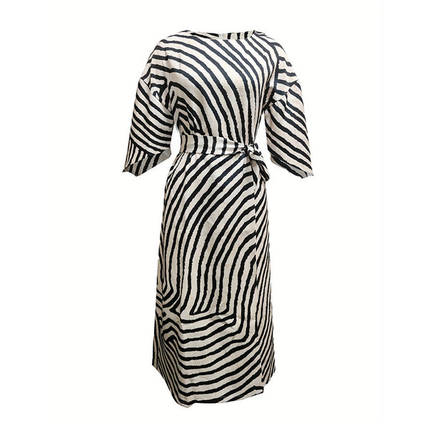 Women's Elegant Geometric Print Batwing Sleeve Round Neck Flowy Maxi Dress Spring Summer Casual Or Fashion Dress