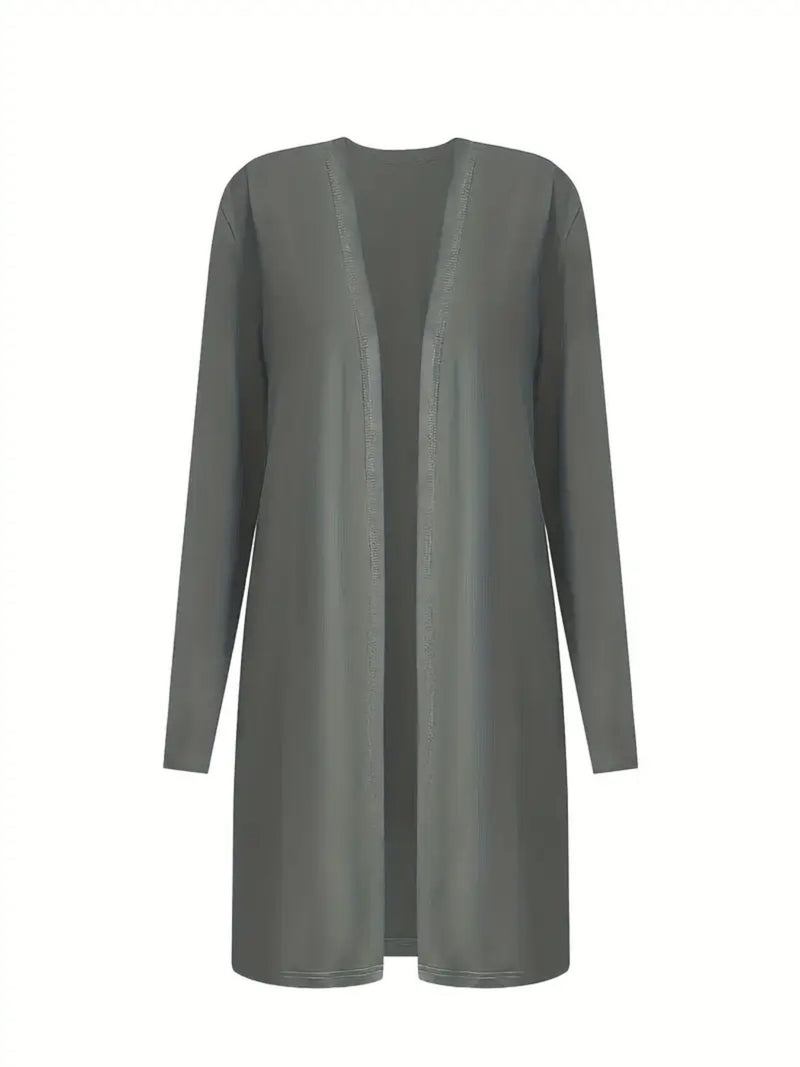 2025 New Women's Elegant Solid Color Three Piece Set - Round Neck Top Coat&Solid Color Tank Top&Wide Leg Pants, Elastic Polyester Blended, Comfortable And Breathable, Fashionable And Elegant