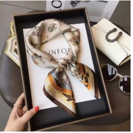 Luxury Fashion Print 70*70cm Silk Square Scarf Women Soft Satin Hairband Neckerchief Tie Female Headband Foulard Bag Ribbon