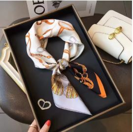 Luxury Fashion Print 70*70cm Silk Square Scarf Women Soft Satin Hairband Neckerchief Tie Female Headband Foulard Bag Ribbon