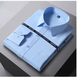 Men Formal Shirt Long Sleeve Office Solid Color Anti-Wrinkle