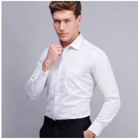Men Formal Shirt Long Sleeve Office Solid Color Anti-Wrinkle