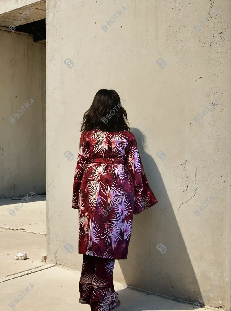African Women's Ankara Printed Full Sleeve, Belt Coat and Floor-Length cargo Pants and kimono set