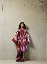 African Women's Ankara Printed Full Sleeve, Belt Coat and Floor-Length cargo Pants and kimono set