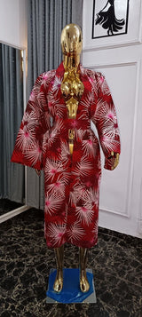African Women's Ankara Printed Full Sleeve, Belt Coat and Floor-Length cargo Pants and kimono set