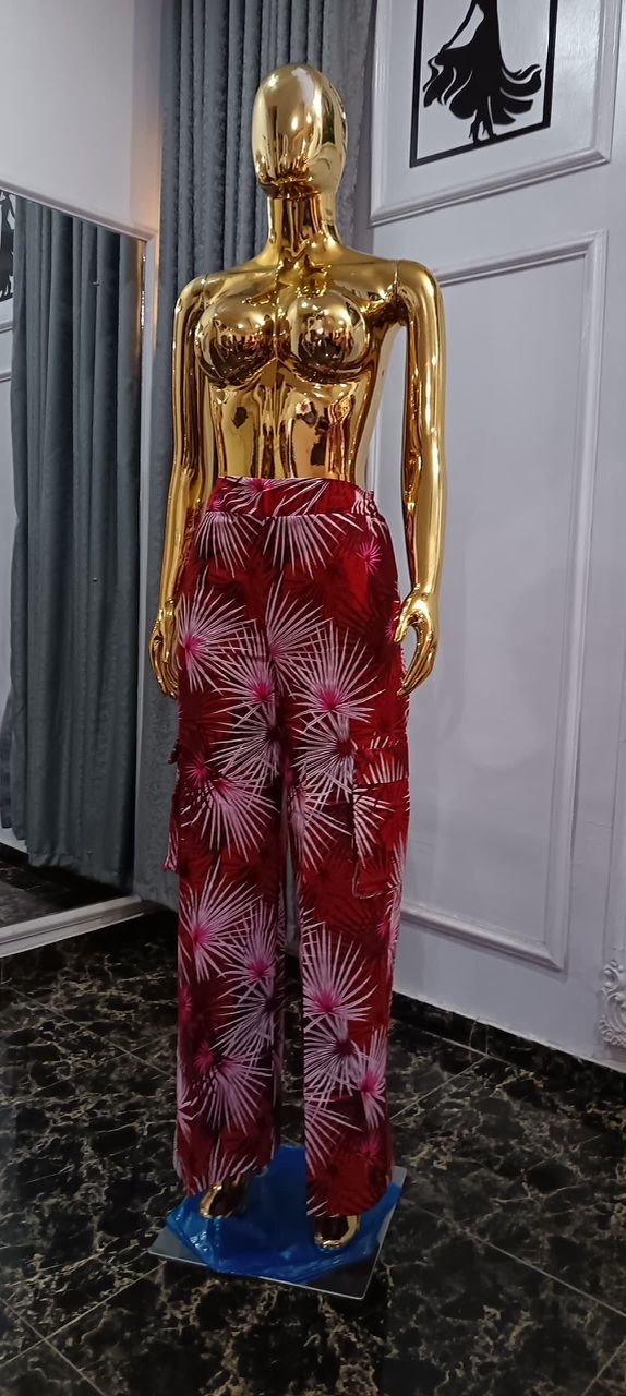 African Women's Ankara Printed Full Sleeve, Belt Coat and Floor-Length cargo Pants and kimono set