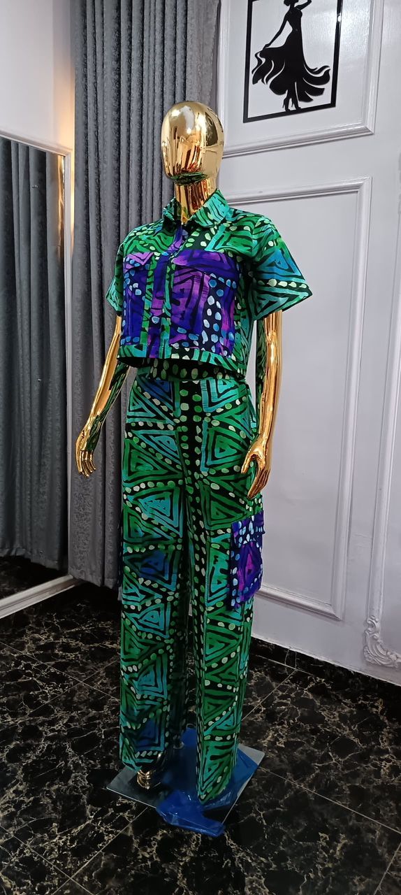 Emvorlia Ankara Two Piece Crop Top with Cargo Trousers