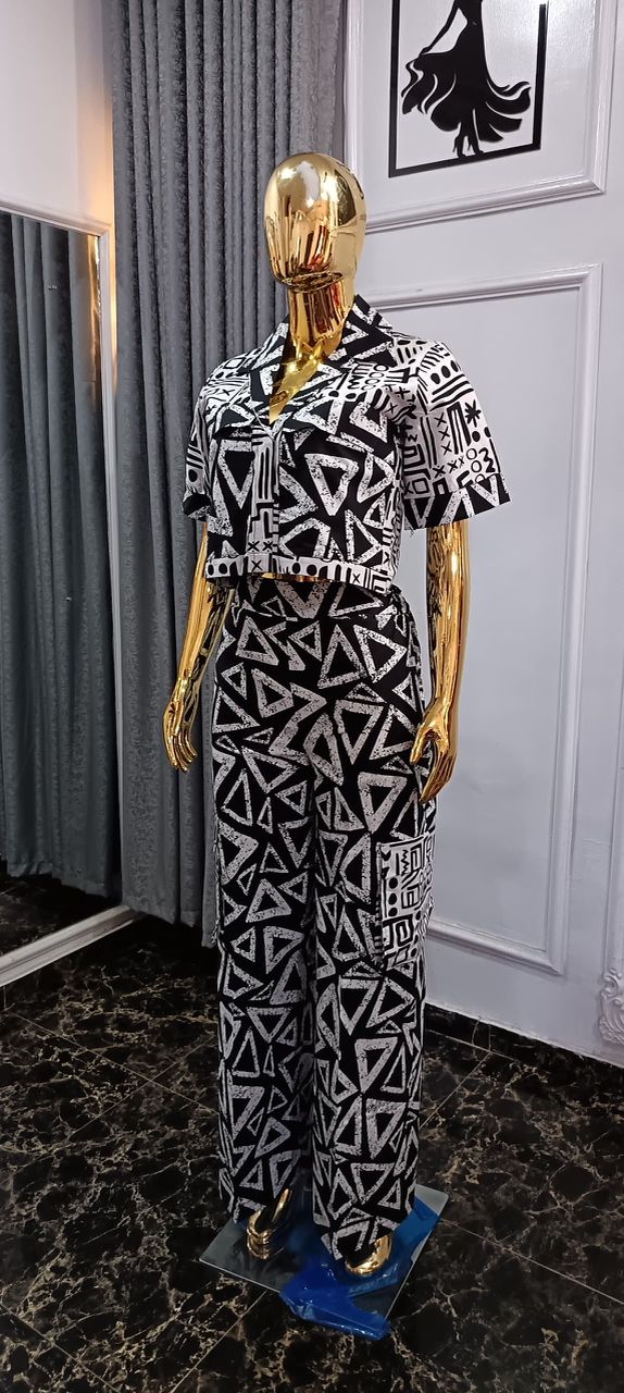 Emvorlia Ankara Two Piece Crop Top with Cargo Trousers