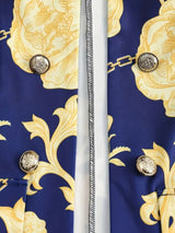 2025 New Women's Elegant High-end Printed, Chain Printed Slim Fit Suit Jacket And Pure Blue Leggings, Suit Two-piece Set, Machine Washable, All Season Fashionable