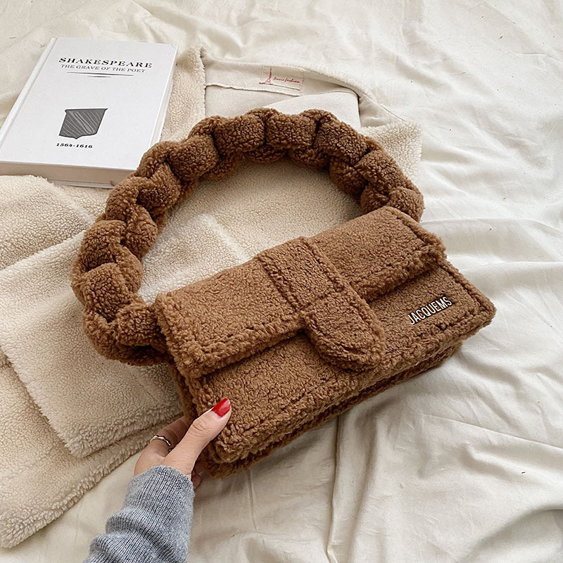 plush one shoulder small square bag
