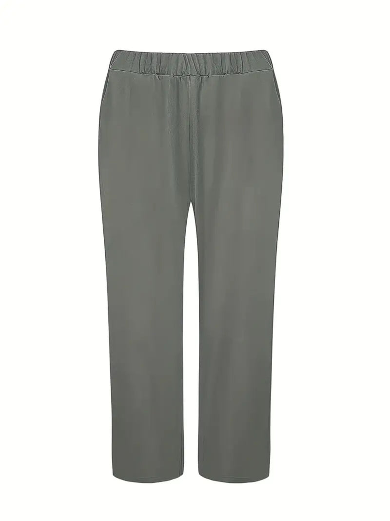 2025 New Women's Elegant Solid Color Three Piece Set - Round Neck Top Coat&Solid Color Tank Top&Wide Leg Pants, Elastic Polyester Blended, Comfortable And Breathable, Fashionable And Elegant