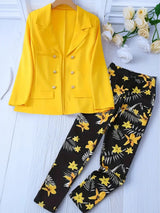 New Women's Fashionable Solid Color Top And Printed Pants Set, Machine Washable, Perfect Choice For Spring And Autumn