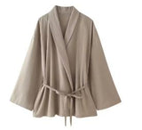 Women Loose Wide Leg Pant Set Fashion Lapel V Neck Long Sleeve Thin Blazer Coat With Belt 2024 Summer Ladies Solid Suit
