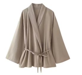 Women Loose Wide Leg Pant Set Fashion Lapel V Neck Long Sleeve Thin Blazer Coat With Belt 2024 Summer Ladies Solid Suit