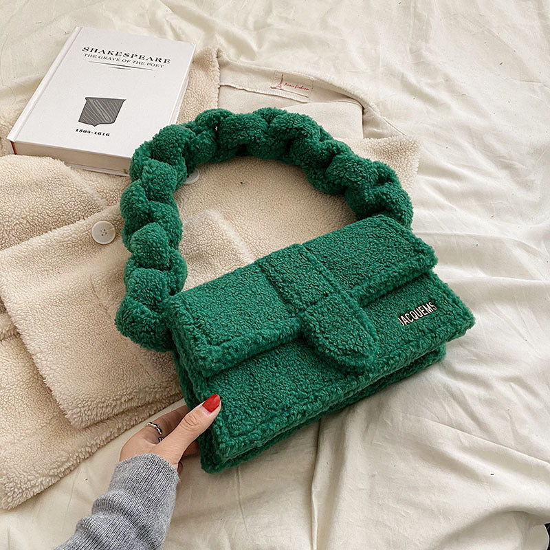 plush one shoulder small square bag