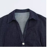 ETJ 2025 Spring New 1975 series denim MIDI dress with lapel side zipper fashion wrinkle waist slim elegant dress
