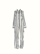 2025 New Stripe Printed Two Piece Set, Button Front Collar Long Sleeve Shirt&High Waist Wide Leg Loose Pants Set, Fashionable Women's Wear