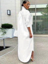 Women's Solid Button Design Longline Shirt, Casual Long Sleeve Outerwear For Daily Wear, Ladies Clothes For All Seasons, Top