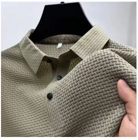 New Men's Business Casual Short Sleeved Bone Flower Solid Color POLO Shirt Fashion Breathable Comfortable Summer Versatile Top