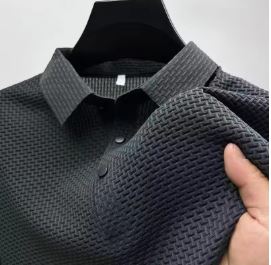 New Men's Business Casual Short Sleeved Bone Flower Solid Color POLO Shirt Fashion Breathable Comfortable Summer Versatile Top
