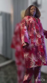African Women's Ankara Printed Full Sleeve, Belt Coat and Floor-Length cargo Pants and kimono set