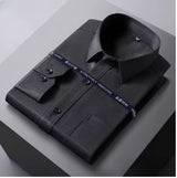 Men Formal Shirt Long Sleeve Office Solid Color Anti-Wrinkle