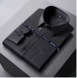 Men Formal Shirt Long Sleeve Office Solid Color Anti-Wrinkle