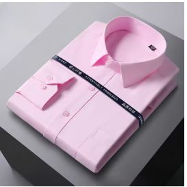 Men Formal Shirt Long Sleeve Office Solid Color Anti-Wrinkle