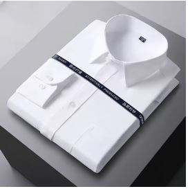 Men Formal Shirt Long Sleeve Office Solid Color Anti-Wrinkle